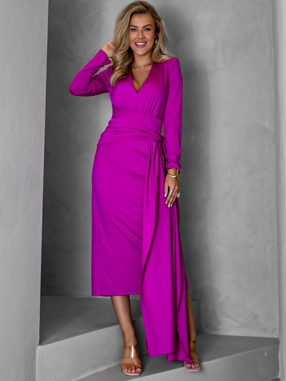 Fialové dlouhé elegantní šaty AUTIS se zavazováním Velikost: ONESIZE