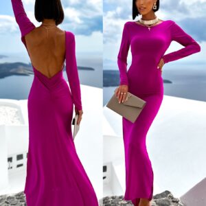 Fialové dlouhé elegantní šaty NINTENI s průstřihem na zádech Velikost: ONESIZE