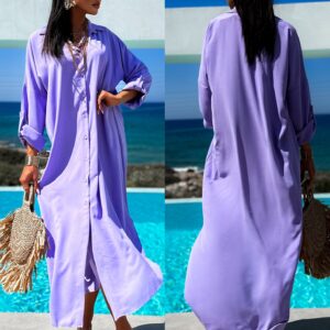 Fialové dlouhé košilové šaty NESSY Velikost: ONESIZE