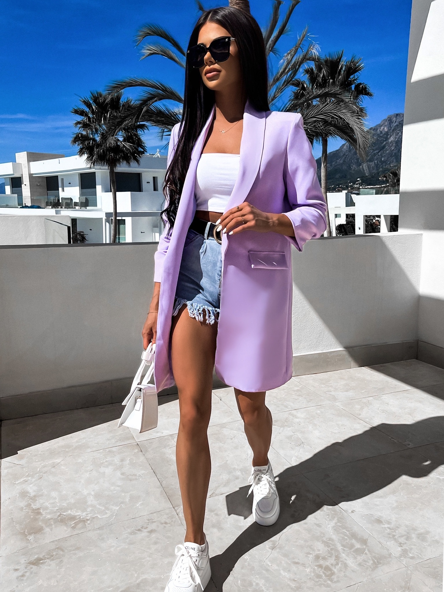 Fialové elegantní sako CASTIEL otevřeného stylu Velikost: ONESIZE - Obrázek 2