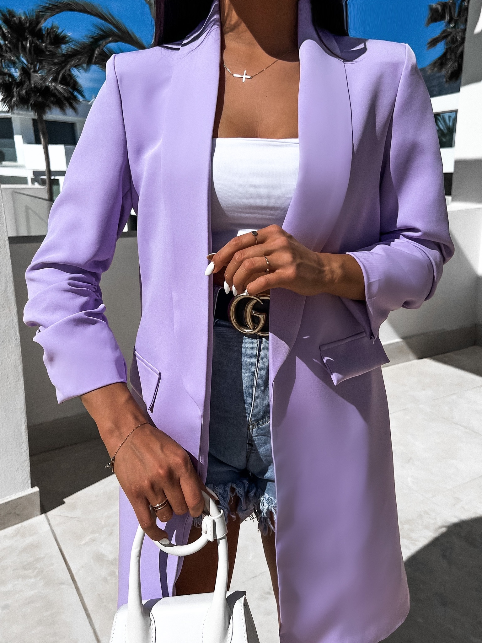 Fialové elegantní sako CASTIEL otevřeného stylu Velikost: ONESIZE - Obrázek 3