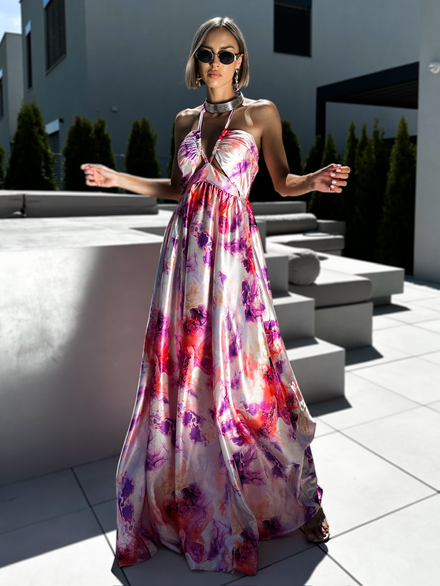 Fialové elegantní šaty ELENET Velikost: ONESIZE