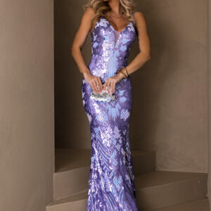 Fialové plesové třpytivé šaty LAMIA s flitry Velikost: L