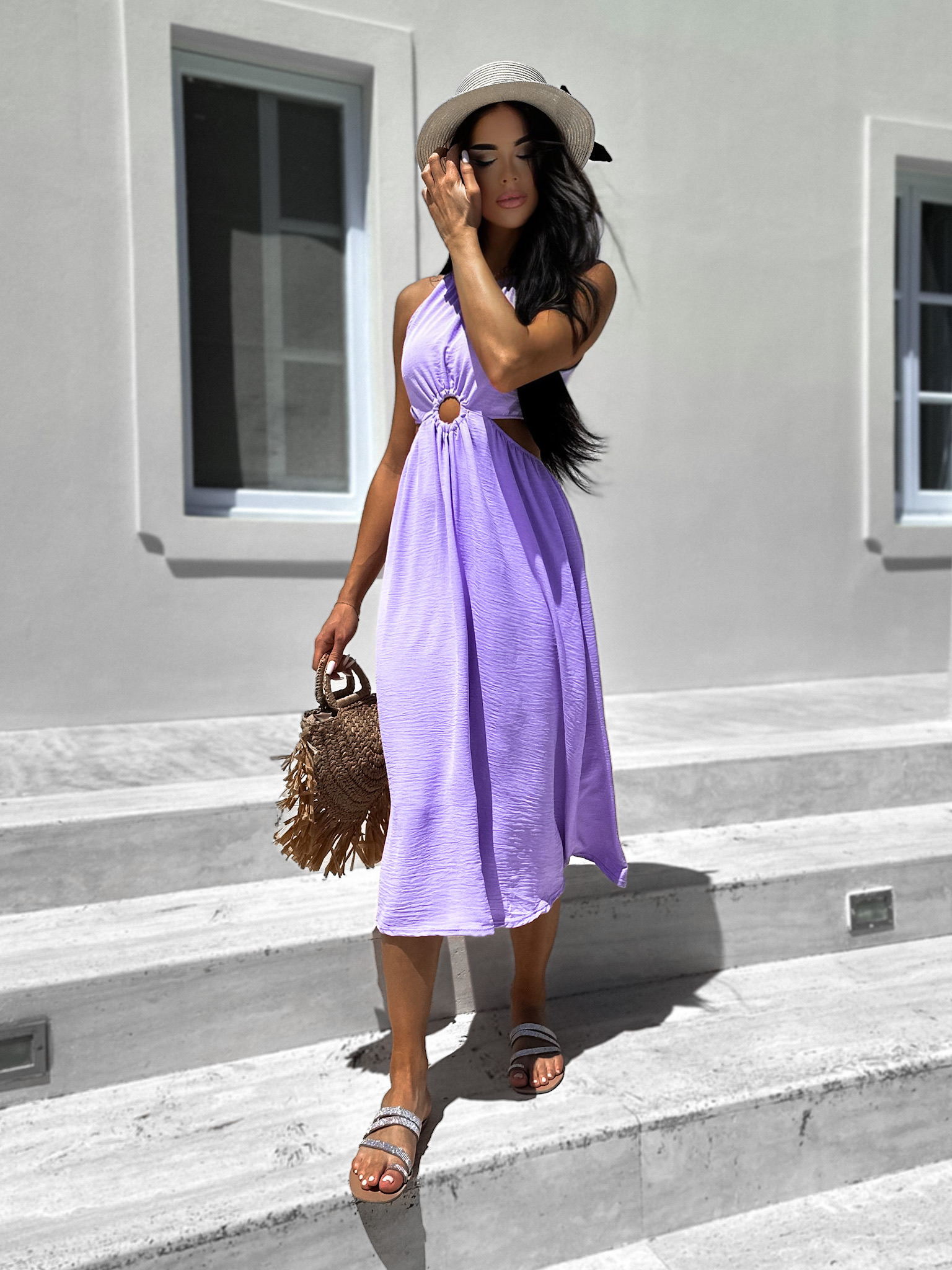 Fialové šaty MALIKENY s průstřihy Velikost: ONESIZE - Obrázek 3