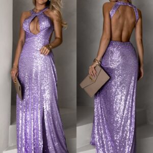 Fialové třpytivé dlouhé šaty AROGANTISEL s flitry Velikost: ONESIZE