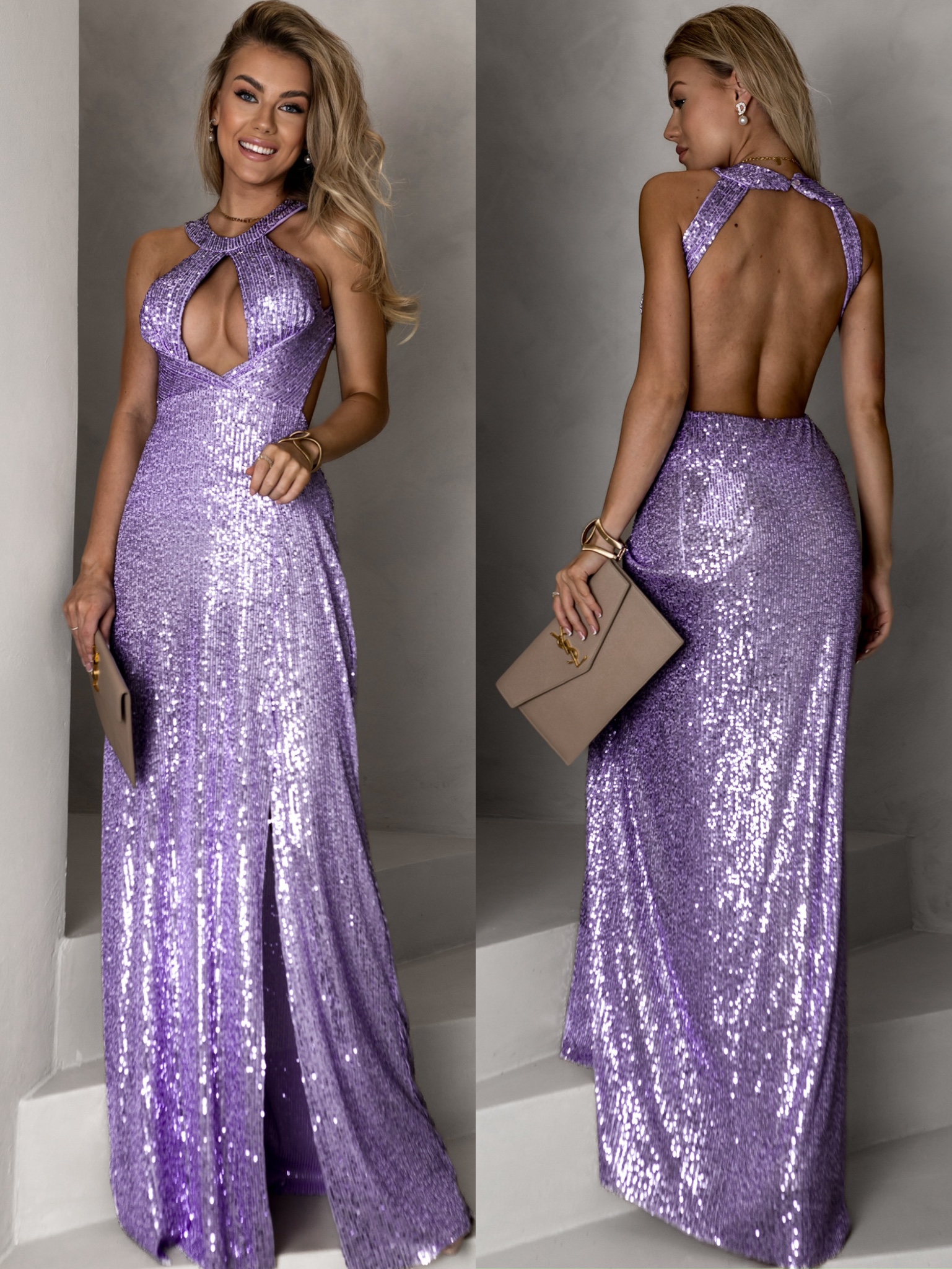 Fialové třpytivé dlouhé šaty AROGANTISEL s flitry Velikost: ONESIZE