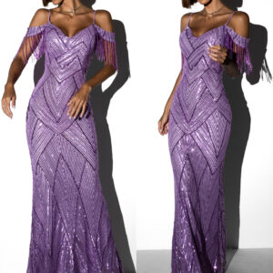 Fialové večerní třpytivé šaty NATSU s flitry Velikost: S