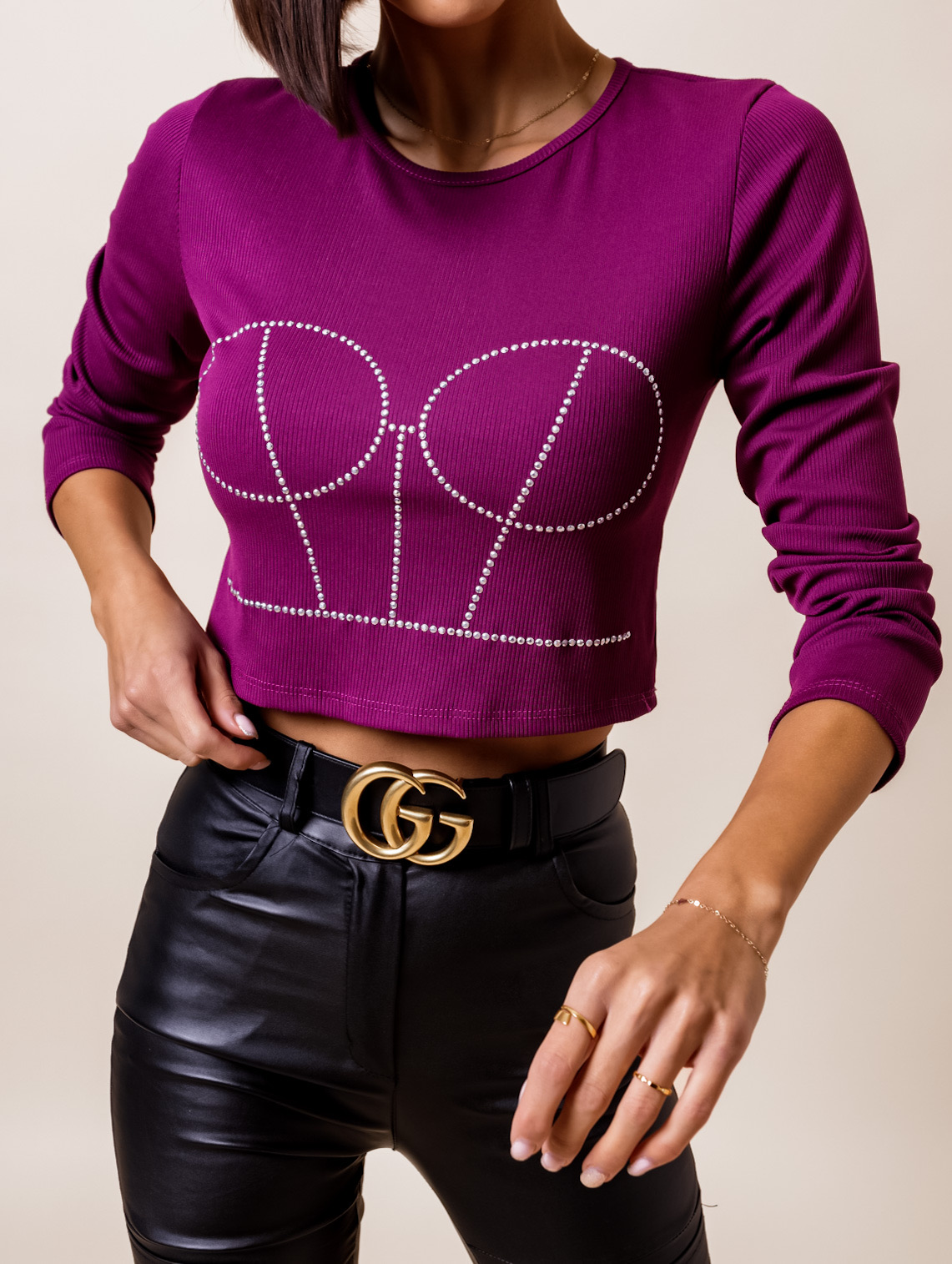 Fialový crop top AFRA s kamínky Velikost: ONESIZE - Obrázek 2