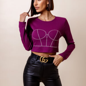 Fialový crop top AFRA s kamínky Velikost: ONESIZE