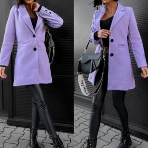 Fialový flaušový kabát NOAM s knoflíky Velikost: ONESIZE