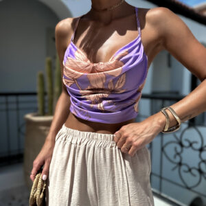 Fialový květovaný crop top ESLI Velikost: ONESIZE