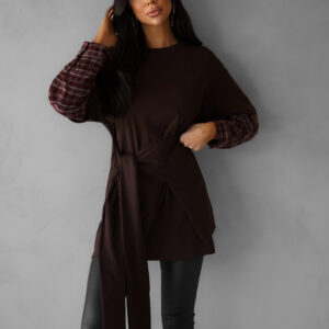 Hnědá oversize mikina BARBARA s košilí Velikost: ONESIZE