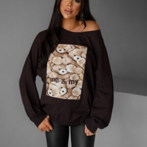 Hnědá stylová mikina EGINE s potiskem Velikost: ONESIZE