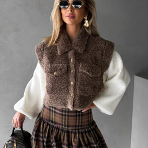 Hnědá teddy krátká bunda BOBBY Velikost: ONESIZE