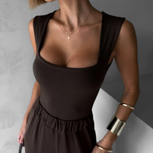 Hnědé elegantní body DONKO s výstřihem Velikost: ONESIZE