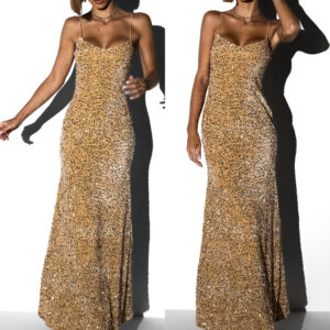 Hnědé elegantní šaty TOMOE s flitry Velikost: M/L