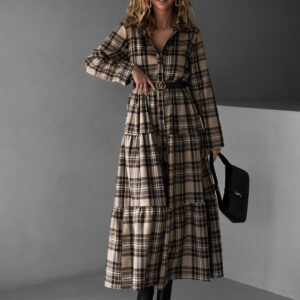 Hnědé košilové dlouhé šaty SEMA s páskem Velikost: ONESIZE