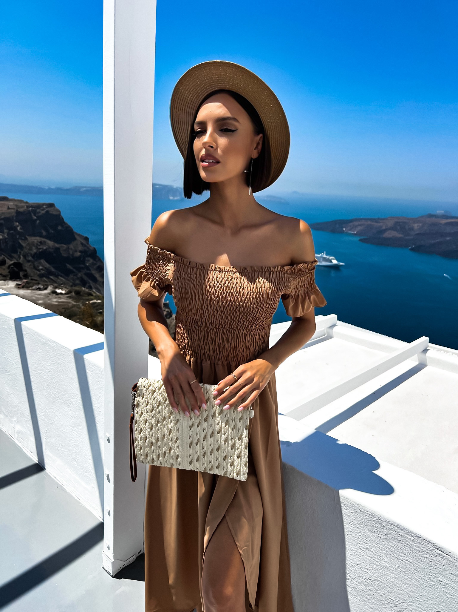 Hnědé šaty WANTS s rozparkem - Obrázek 3