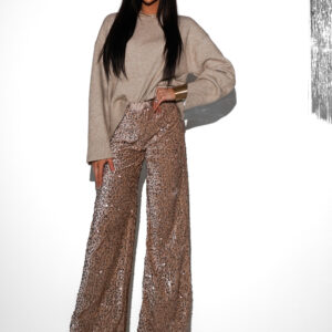 Hnědé široké flitrované třpytivé kalhoty ONNILO Velikost: ONESIZE