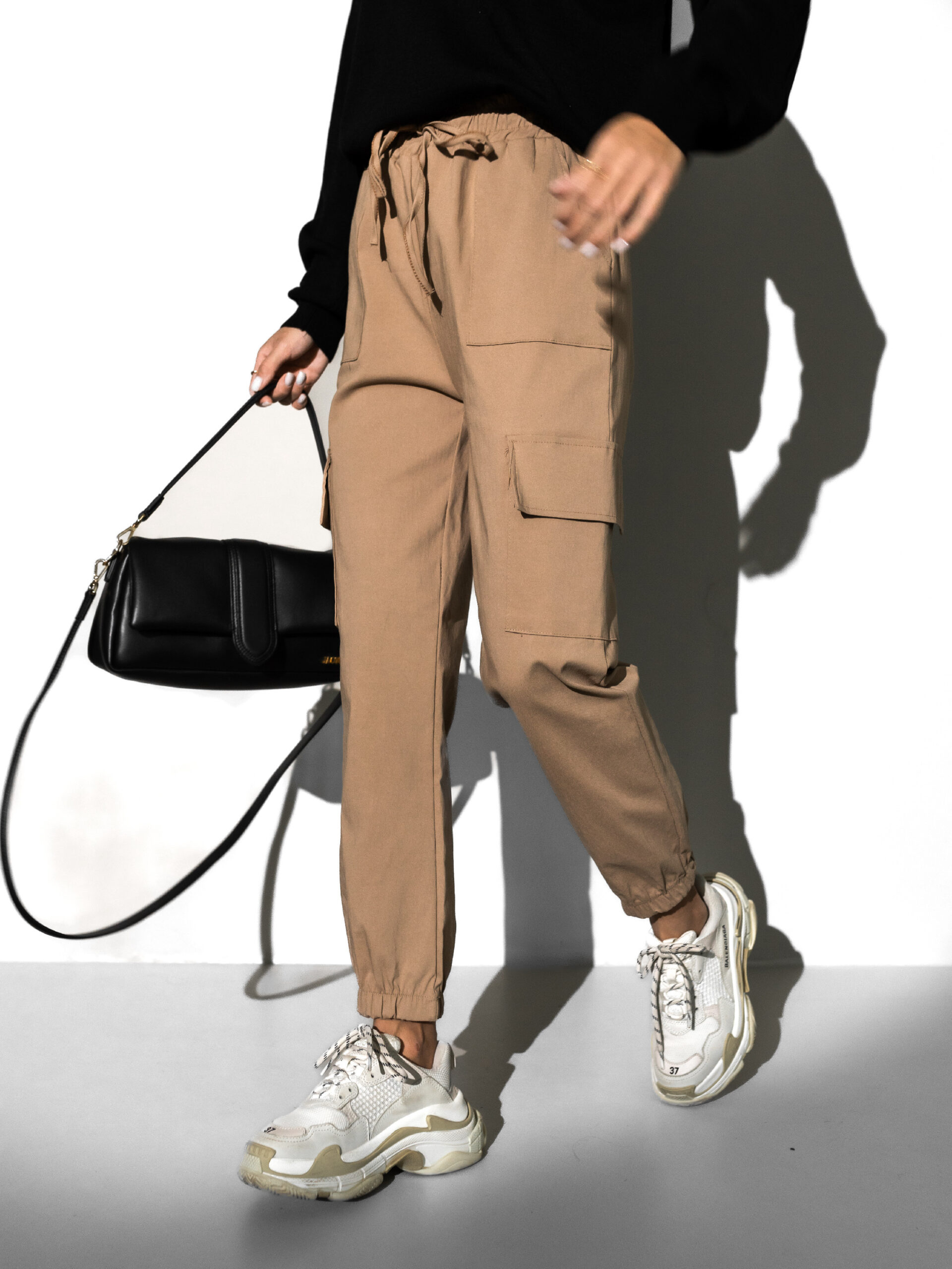 Hnědé stylové cargo kalhoty MILLESI Velikost: ONESIZE