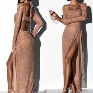 Hnědé večerní zdobené šaty KARMENTA Velikost: L