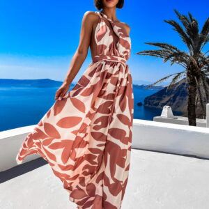 Hnědé vzorované šaty CHOCO s variabilním zavazováním