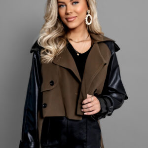 Hnědočerná krátká koženková bunda WATTER Velikost: ONESIZE