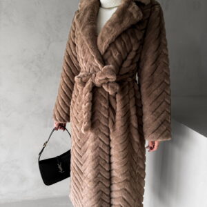 Hnědý dlouhý faux fur kožešinový kabát TALAPATO Velikost: S/M