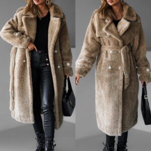 Hnědý dlouhý teddy kabát LEYLA Velikost: L