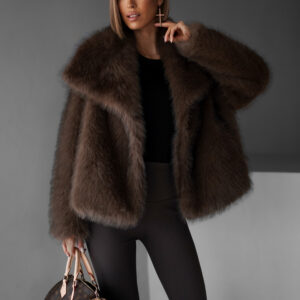 Hnědý fauxfur kožešinový kabátek KIRIAK Velikost: M/L