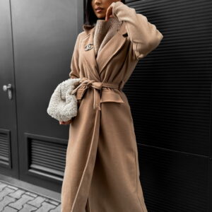 Hnědý kabát KIKLY s páskem Velikost: L