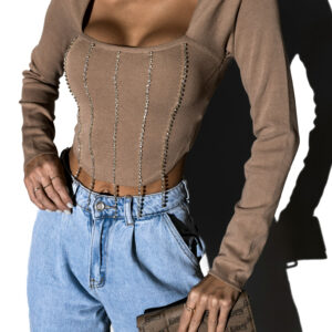 Hnědý top MANYA s kamínky Velikost: ONESIZE