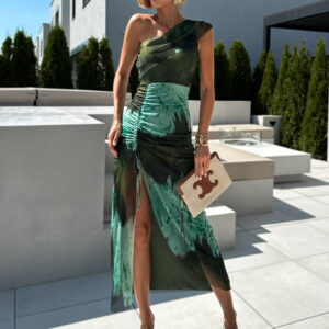 Khaki dlouhé šaty SCALETT na jedno rameno Velikost: ONESIZE