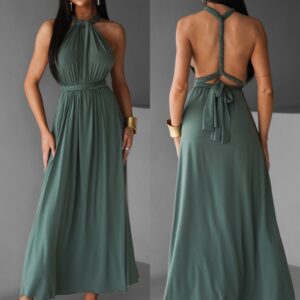 Khaki elegantní šaty BEATRICE s vázáním