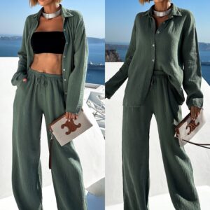 Khaki kalhotový mušelínový komplet THEIA s košilí Velikost: ONESIZE