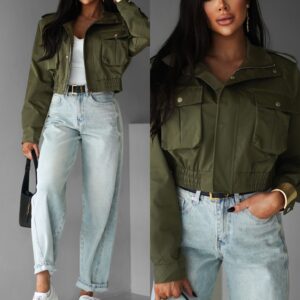 Khaki krátká stylová bunda GRAZYNA Velikost: M/L