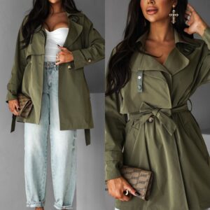 Khaki krátký trenčkot ELFGIGA Velikost: ONESIZE