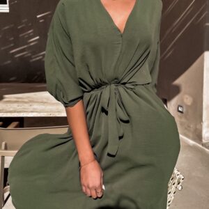 Khaki lehké šaty MULLBERY s výstřihem