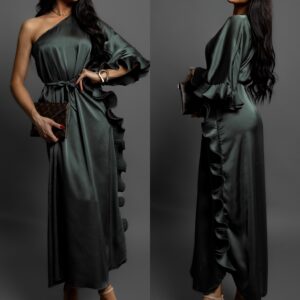 Khaki volánkové šaty DORRY přes jedno rameno Velikost: ONESIZE