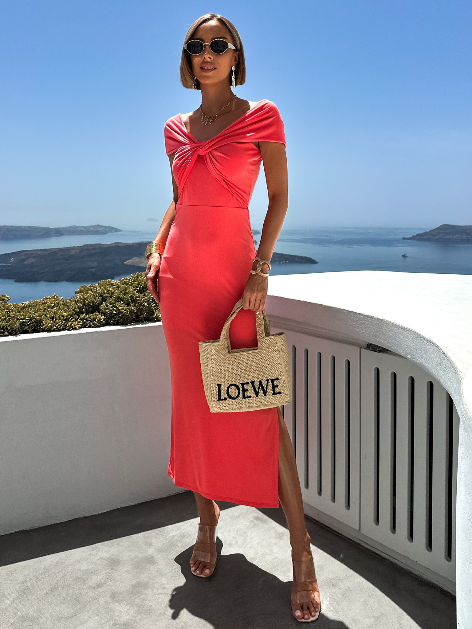 Korálové elastické dlouhé šaty SOLDIER Velikost: ONESIZE - Obrázek 3