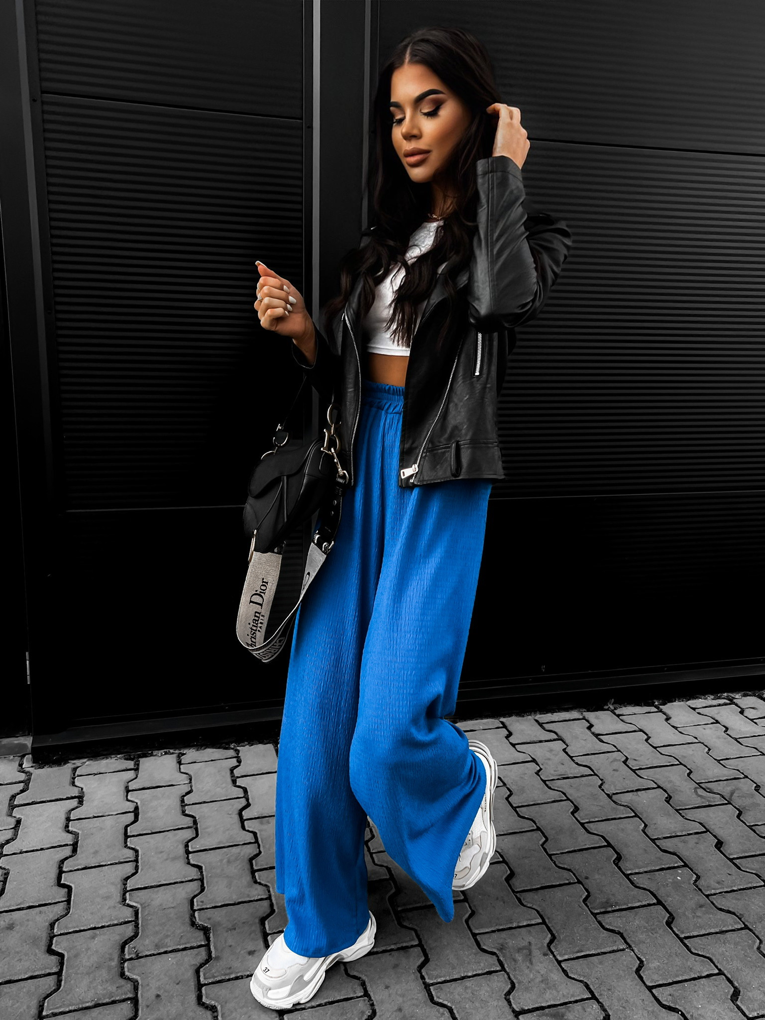 Královsky modré elegantní kalhoty STAYSY s rozšířenými nohavicemi - Obrázek 3