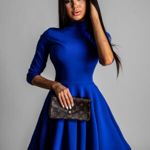 Královsky modré elegantní šaty GROUND s dlouhým rukávem