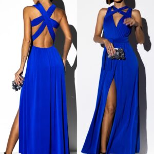 Královsky modré elegantní šaty KATIE s vázáním