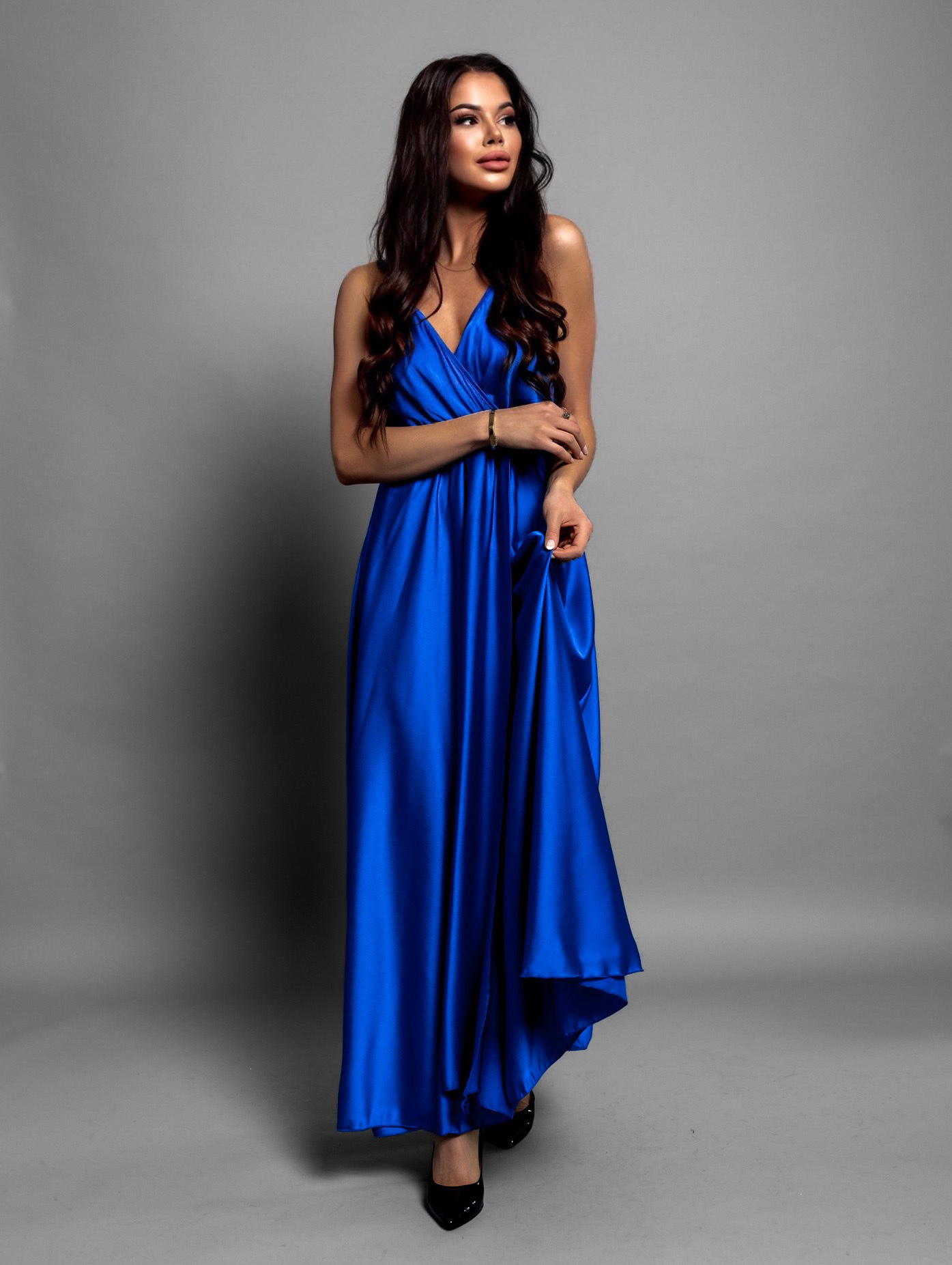 Královsky modré lesklé dlouhé plesové šaty CHRYSANTHE - Obrázek 3