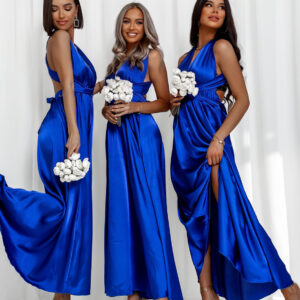 Královsky modré lesklé šaty VALERDY s variabilním vázáním / bez rozparku