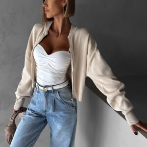 Krémová crop krátká mikina ELLEMAE na zip Velikost: ONESIZE