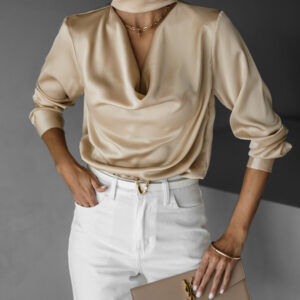 Krémová elegantní saténová halenka MELMUSA Velikost: ONESIZE