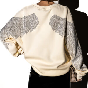 Krémová oversized mikina ROULEN se zdobením Velikost: ONESIZE