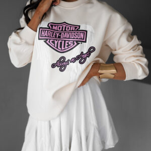 Krémová oversized mikina THEANH s potiskem Velikost: ONESIZE