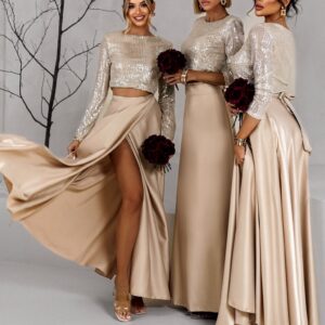 Krémová zavinovací dlouhá saténová sukně DENISSE pro družičky Velikost: ONESIZE